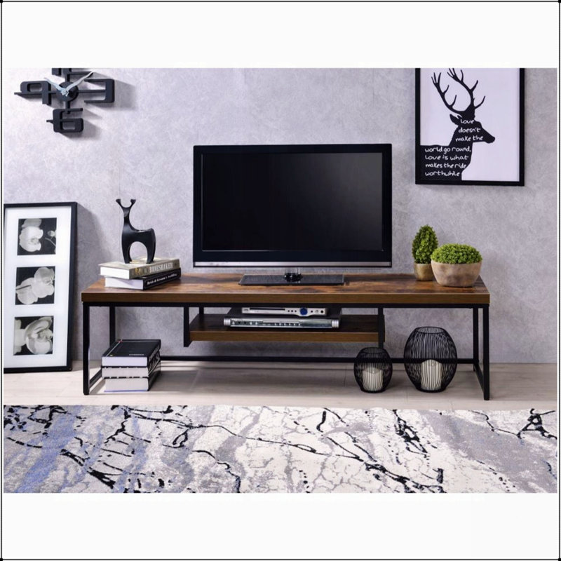 Meuble télé en chêne vieilli et noir avec une étagère spacieuse pour un rangement moderne et multimédia