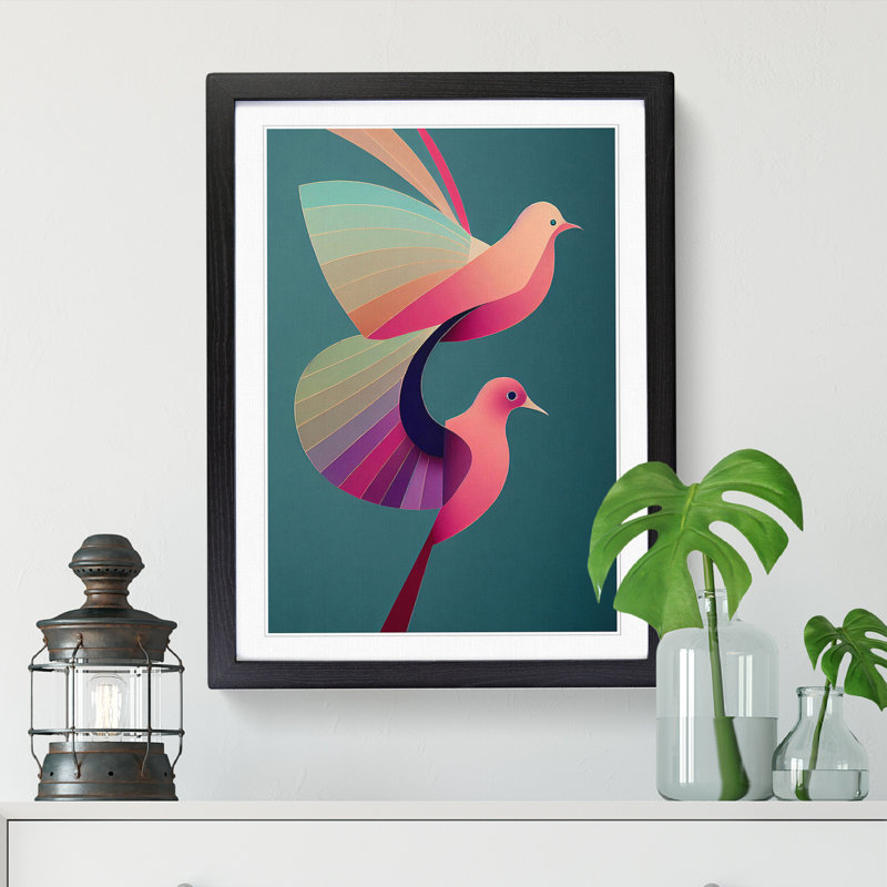 Aasma Dove Bird Duo - Picture Frame Print, Black, 64cm H x 46cm W x 2cm D