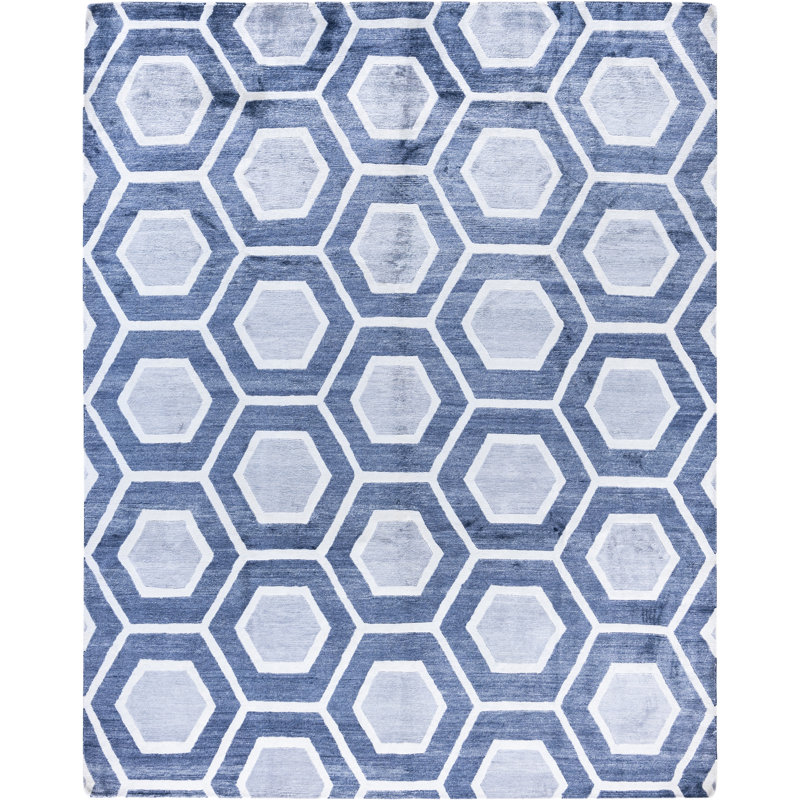Tapis moderne noué à la main de conception unique - noir, 8 pi 2 po x 9 pi 8 po Modern