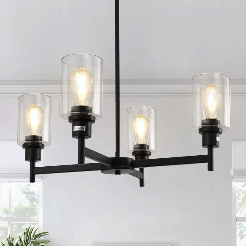 4 Light Contemporary Dimmable Chandeliers Modern Lighting Fixtures, Matte Black