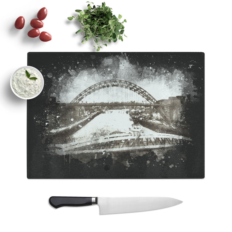 Tempered Glass Tyne Bridge Linking Newcastle Paint Splash Chopping Board, 28.5 cm x 39 cm