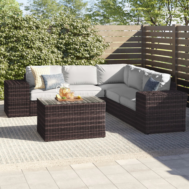 Almyra Wicker Fully Assembled 4 - Person Seating Group with Cushions, Espresso