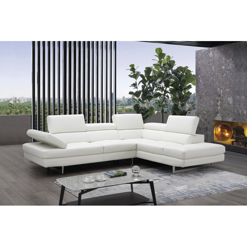 Upholstered Sectional, Right Hand Facing, Black Genuine Leather