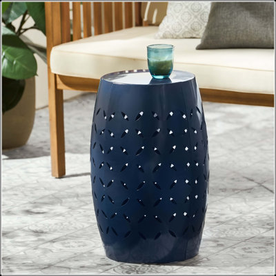 Lilac 12” Metal Outdoor Side Table with Leaf Cutout Pattern – Weather Resistant