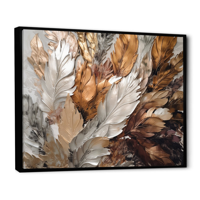 «Caiden Gold Feather Extravaganza IV - Glam Feather», art mural, H 30 po x l 40 po x P 1,5 po, Cadre flottant noir