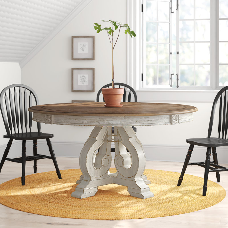 Table de salle à manger à piédestal 60 po Everly, Brun, Blanc antique