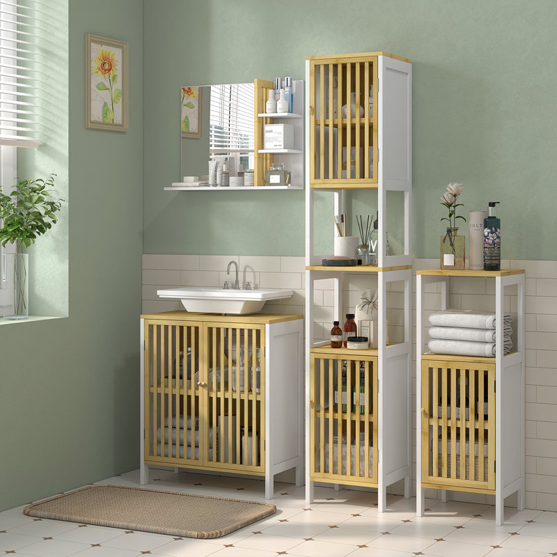 Manufactured Wood, Bamboo Freestanding Bathroom Cabinet