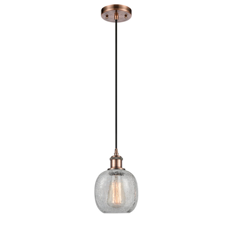 Carlucci 1 - Light Single Pendant, Clear Crackle, Antique Copper