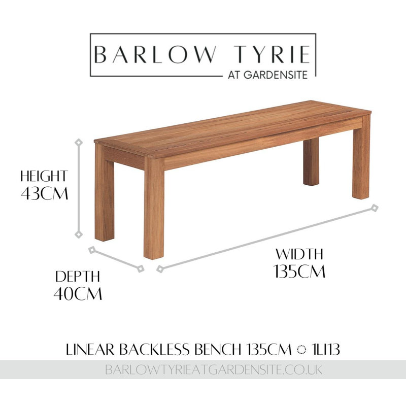 Linear Outdoor Teak Dining Bench, 17" H x 53" W x 16" D