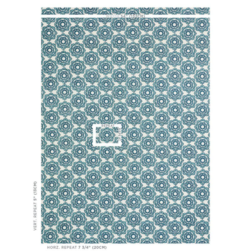 Schumacher x Molly Mahon Rose Fabric, Blue/ Medium Blue/ White
