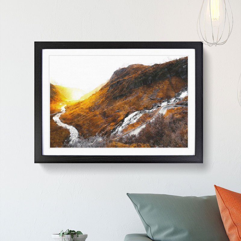 View of Myrkdalen in Norway - Picture Frame Painting Print, 62cm H x 87cm W x 2cm D, Black Framed