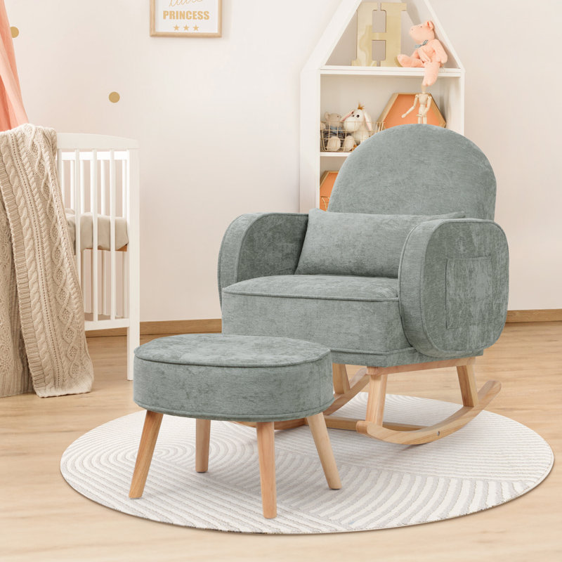 Chaise berçante rembourrée avec repose-pieds Teddy, Vert