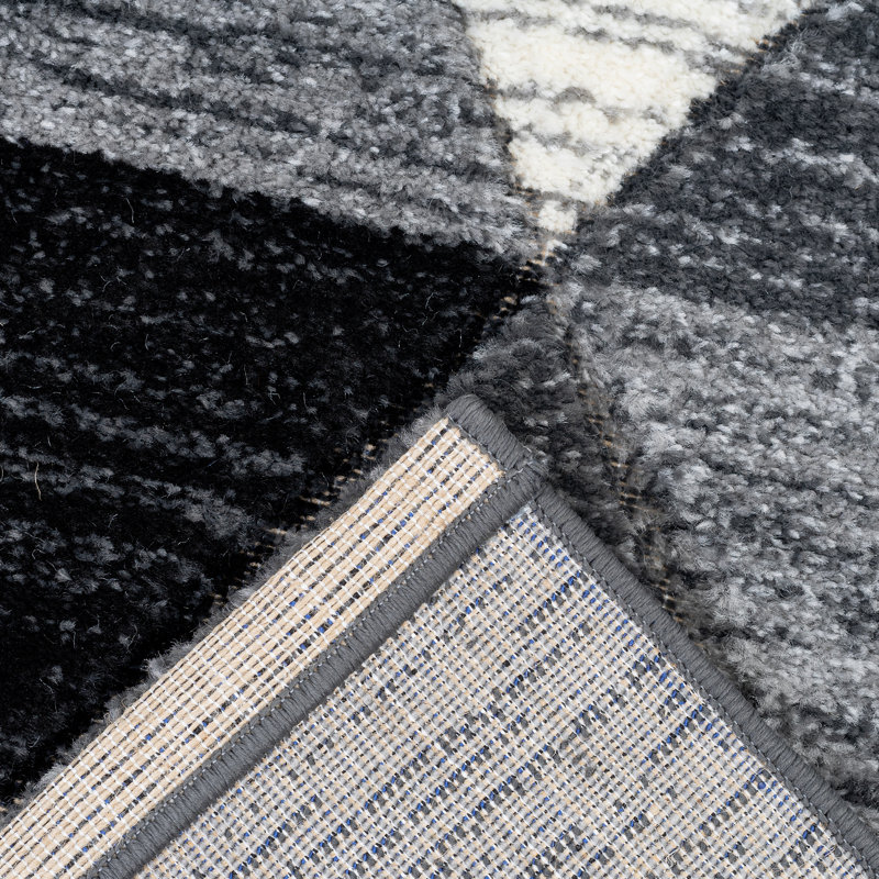 Carine Vision Grey/Black Rug, Rectangle 60 x 110cm