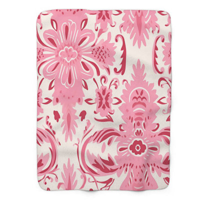 Motif floral rose - couverture sherpa de qualité supérieure 1 pièce