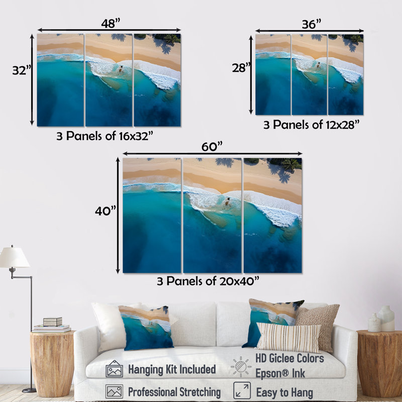 Vue aérienne de la plage côtière paradisiaque IV - art mural plage, Toile tendue, H 28 po x l 36 po