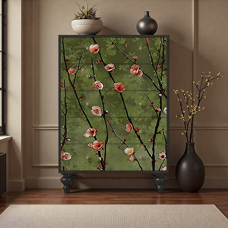 Armoire de rangement à 5 tiroirs French Vintage, Noir