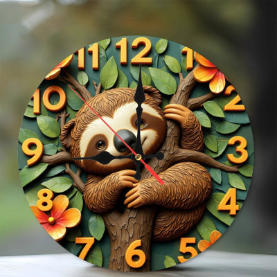 cute sloth clock  leaf design