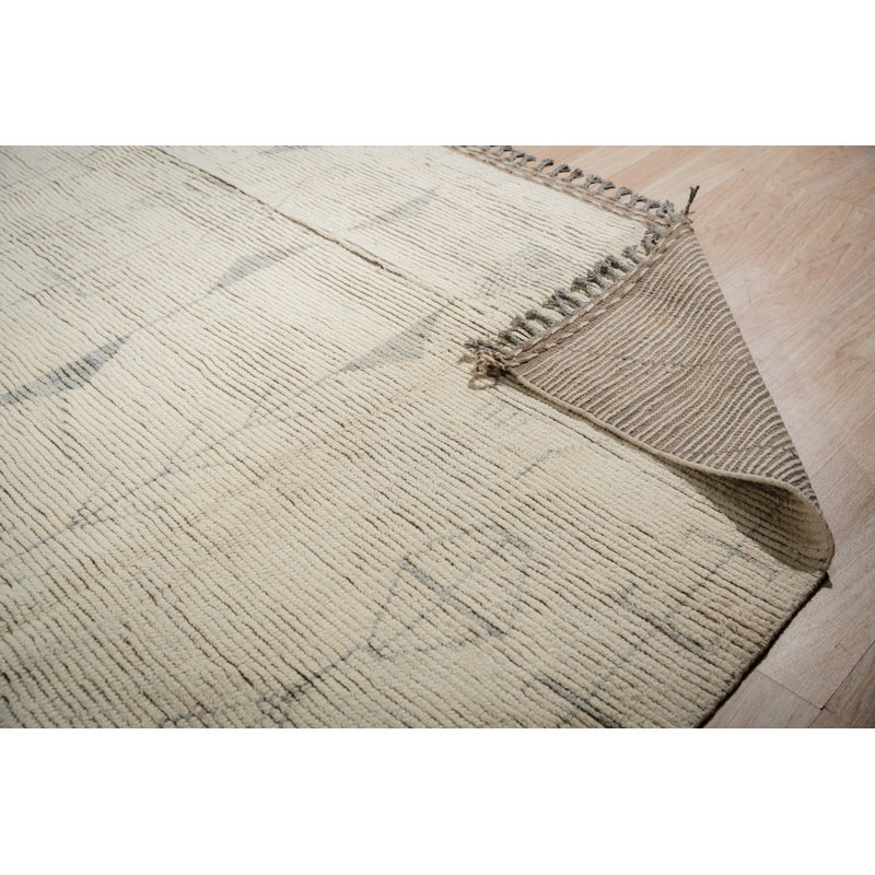 8x11 Ivory Hand-Knotted Wool Linear Totem Tribal Modern Contemporary Carpet Rug