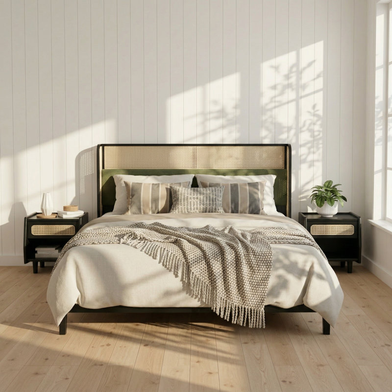 Lit plateforme tapissier en bois massif P 83,8 "x H 45,8" Modern Collection, Queen