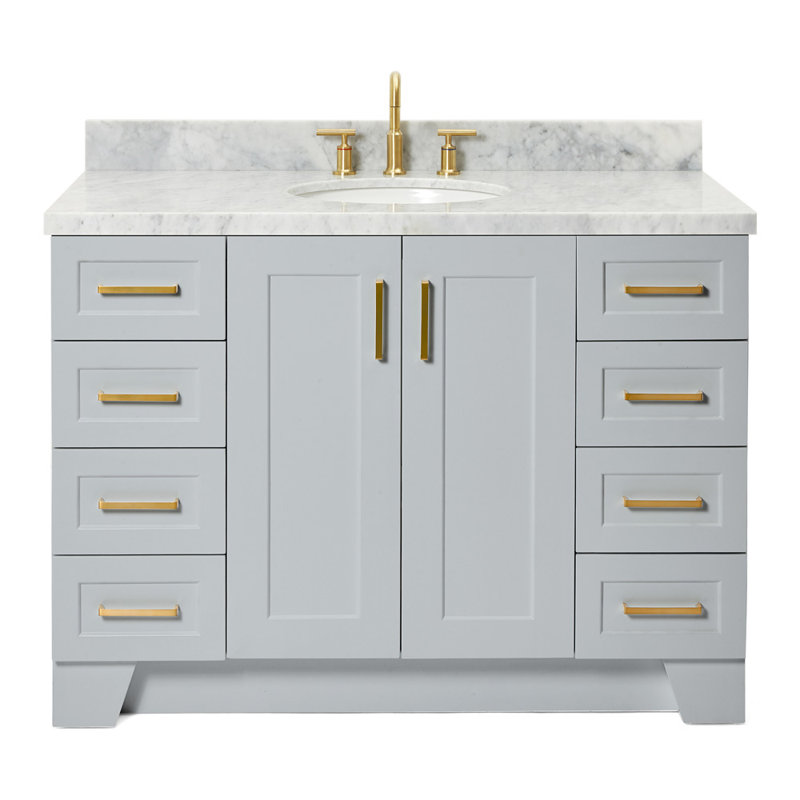 Freitas 48'' Solid Wood Single Bathroom Vanity, Gray, Rectangle, Carrara Marble