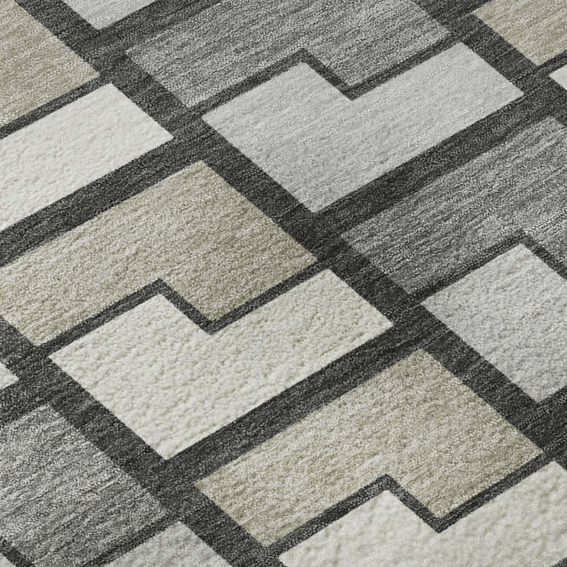 Premium Machine Washable Mayfield AMF2417 Geometric Rug, Ivory, 10' x 14'