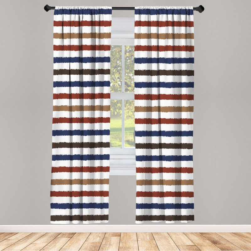 Microfiber Floral Semi-Sheer Rod Pocket Curtain Panels, 28" W x 84" L, Red/Navy