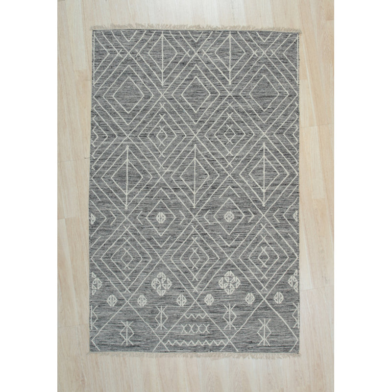Luxurious Kilim Charcoal Handmade Wool Area Rug, Rectangle 4' x 6'