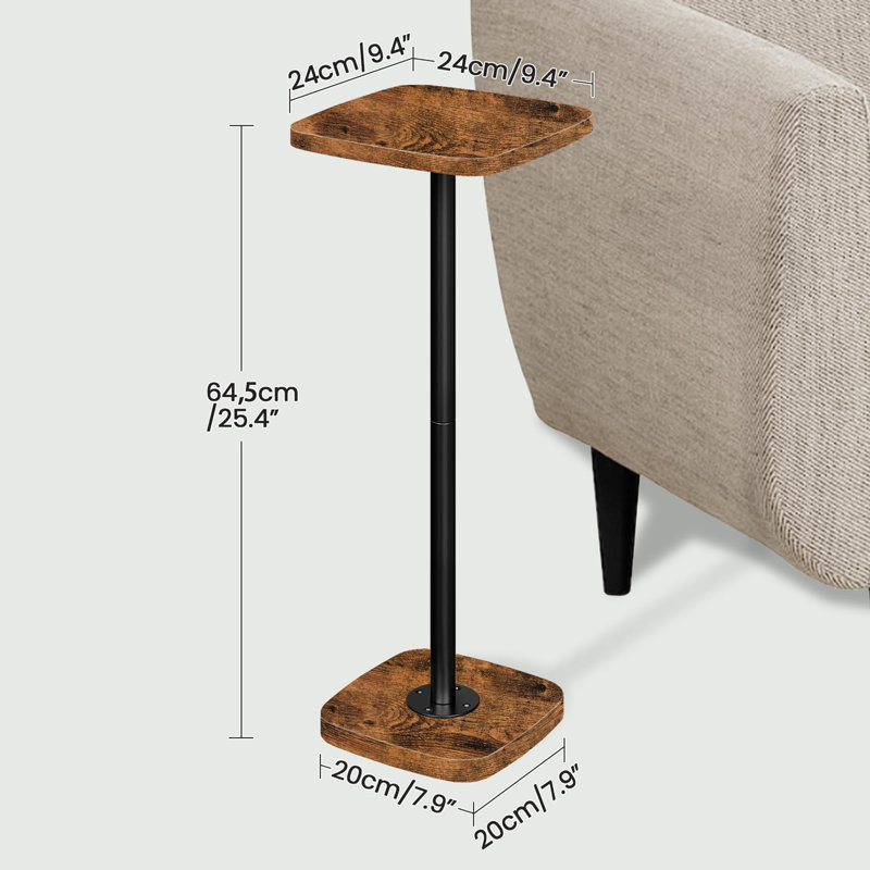 Table d'appoint carrée pour petits espaces, Brun rustique
