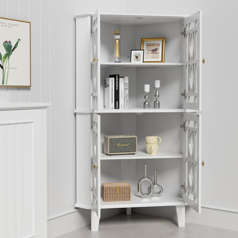 Buffet décoratif de coin 2 portes Ashkan, Blanc, H 53,5 po x l 32,3 po x P 16,9 po