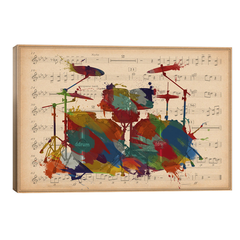 Drums On Music Sheet #2 - Wrapped Canvas Painting, 101.6 cm H x 66.04 cm W x 1.91 cm D