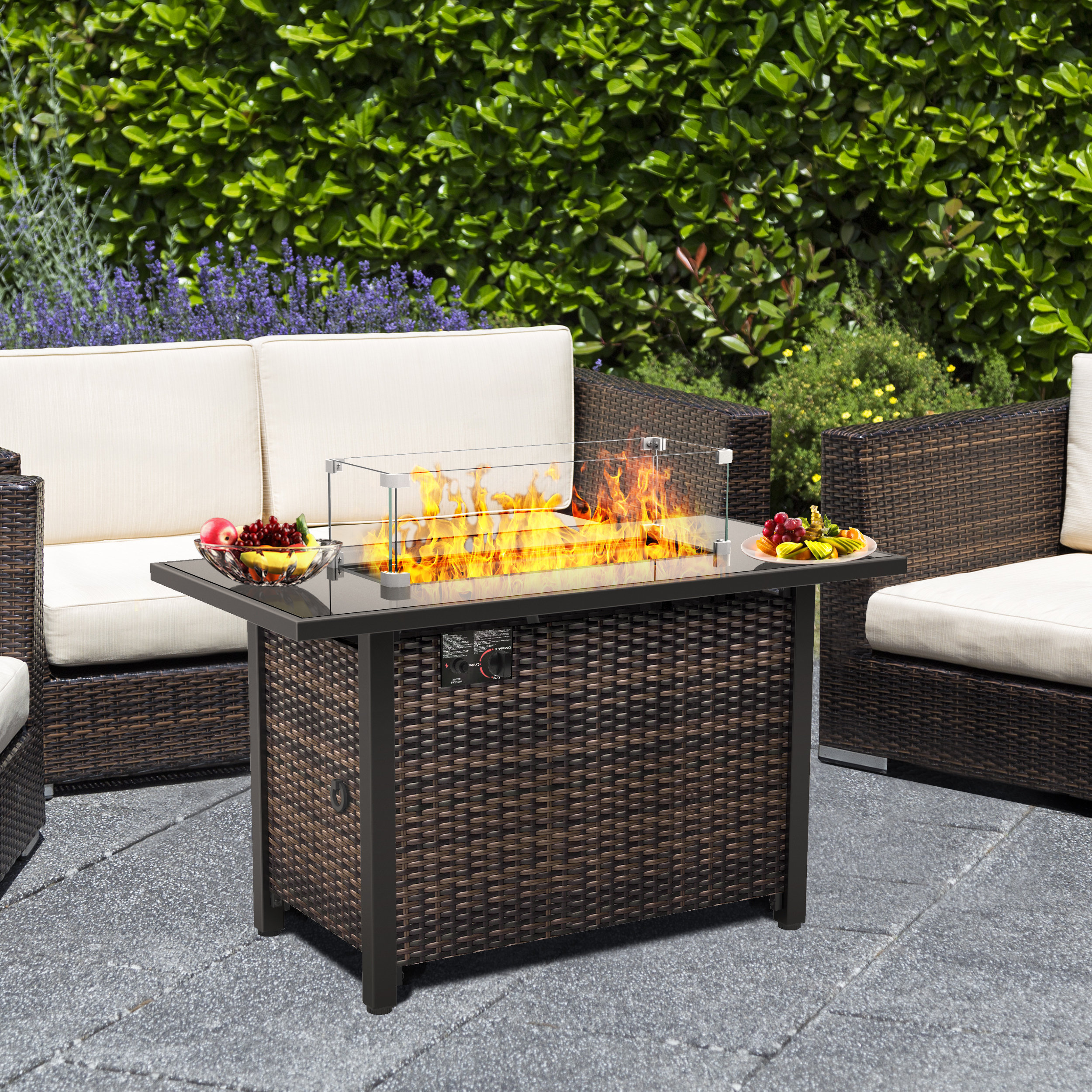 AUSROMASHO H x W Rattan Wicker Natural Gas Outdoor