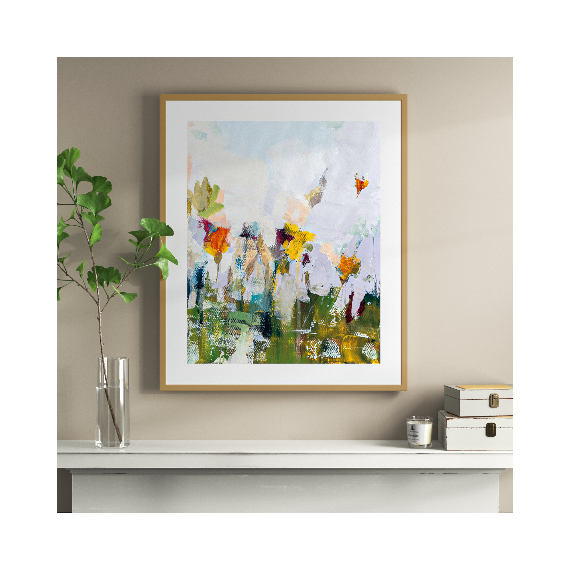 Spontaneous Summer Flowers by Pamela Munger, 41.25" H x 34.42" W x 0.88" D, Gold