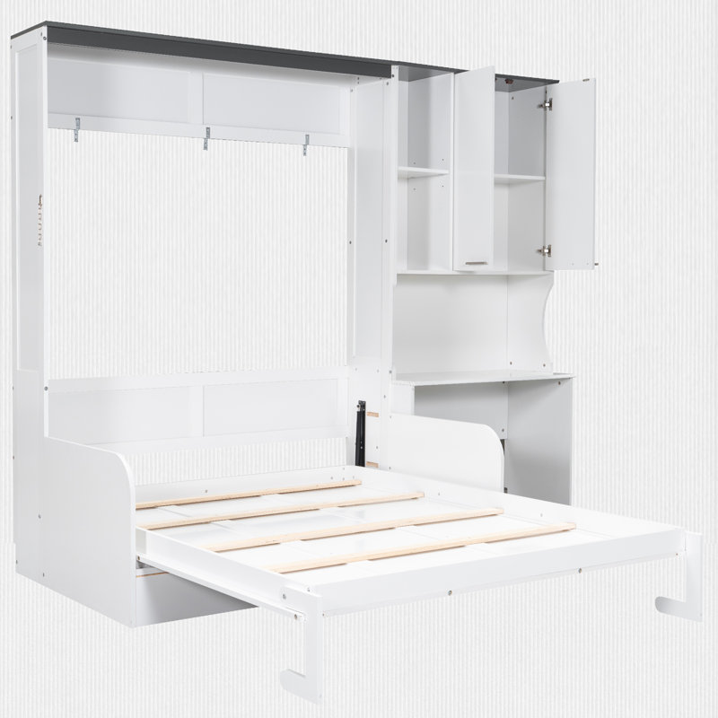 Lit escamotable multifonctionnel avec canapé, bureau et armoire de rangement, Grand lit