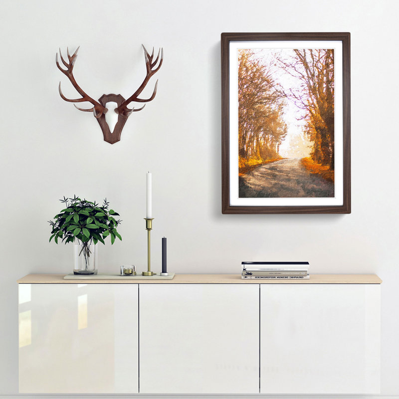 A Road Through The Woods In Abstract - Single Picture Frame Painting, 45cm H x 33cm W x 2cm D, Walnut Framed