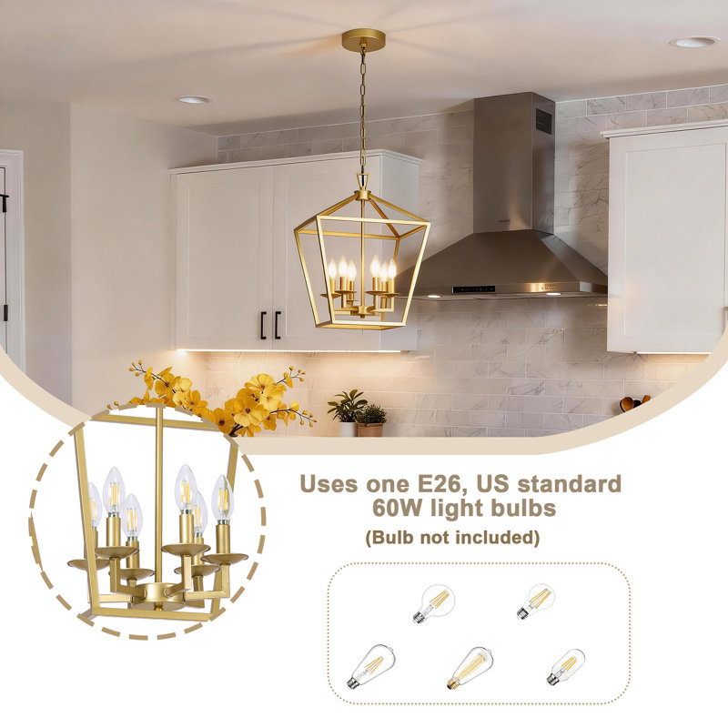 Luminaire suspendu en métal durable à 6 lumières Dobson, H 24 po x l 10,72 po x P 10,72 po, Or