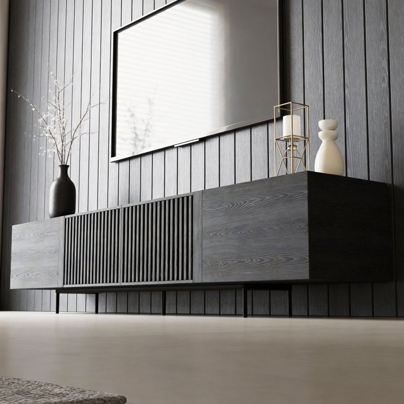 Kleitos Solid and Manufactured Wood TV Stand, 94.48", Black