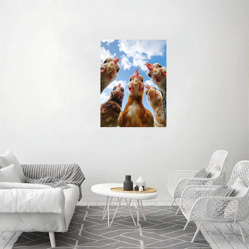 Cinq poules, art mural sur toile sans cadre 16 po x 20 po