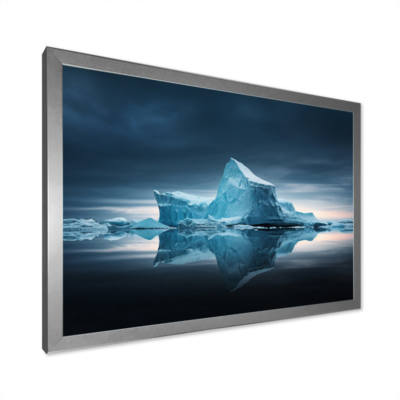 " Blue Black Iceberg Crystal Reflections ", 24" H x 32" W x 1" D, Silver Single Picture Framed