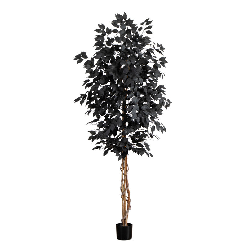 Ficus artificiel noir d'Halloween avec tronc naturel, H 84 po x l 32 po x P 32 po