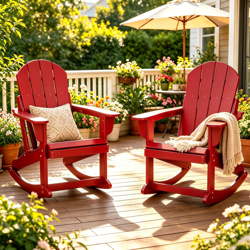 Ensemble de 2 chaises berçantes surdimensionnées toutes saisons Adirondack, Rouge