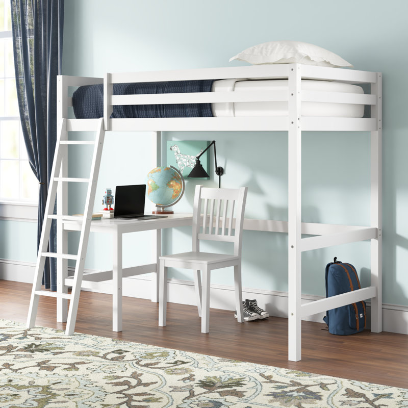 Lit mezzanine double avec bureau intégré Harold, Blanc