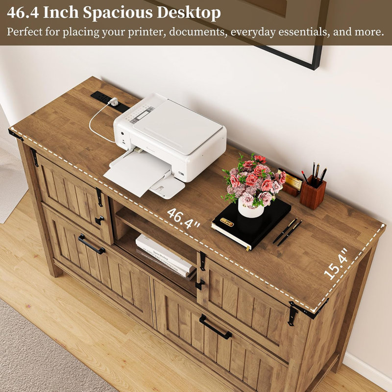 46.4'' Wide 2 -Drawer File Cabinet, Brown