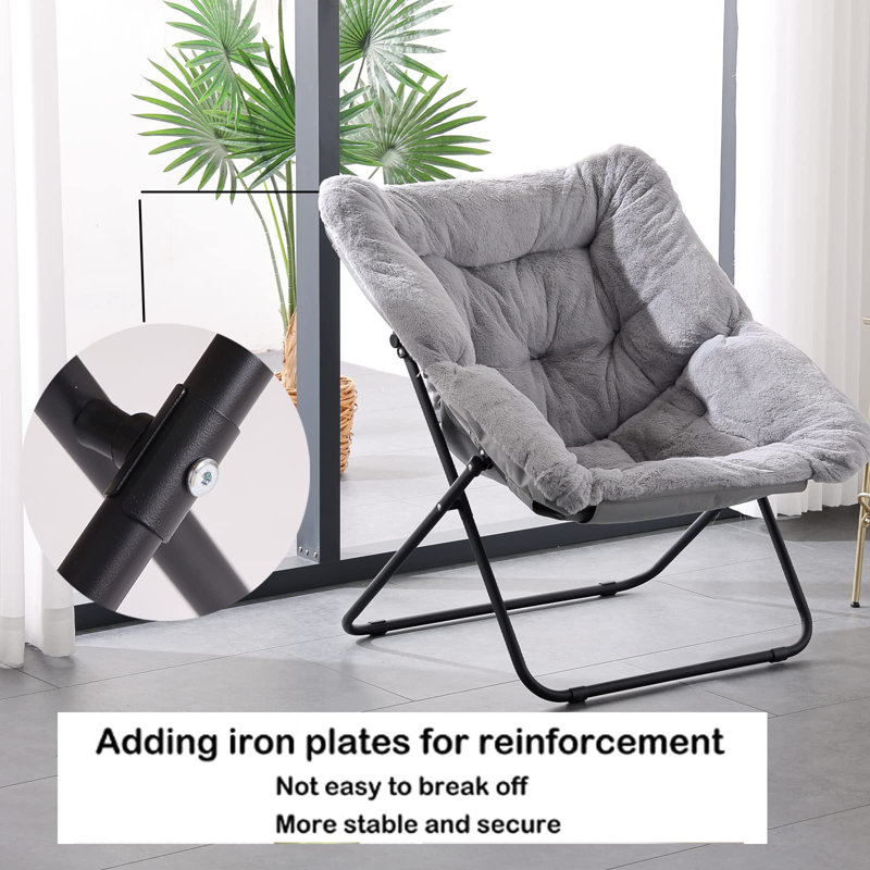 Mercer41 Comfy Saucer Chair, Soft Faux Fur Oversized Folding Chair