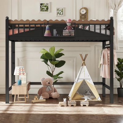 Space-Saving Metal Loft Bed with Built-in Storage Shelves & Bookshelf - Safe Ladder, No Foundation Needed, Queen Size