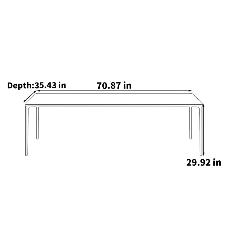 Table rectangulaire rectangulaire rétro, H 29,92 po x L 70,87 po x l 35,43 po