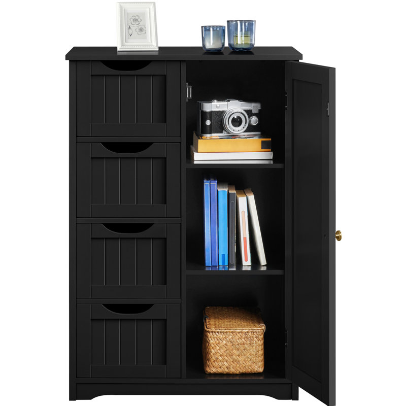 Jalieah Free-Standing Large Wooden Bathroom Floor Cabinet, Black, 32.5" H x 22" W x 12" D