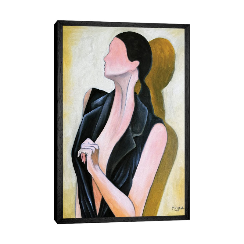 Study of Female with Black Vest 1 Piece Painting on Canvas, 66.04cm H x 45.72cm W x 3.81cm D, Black Framed
