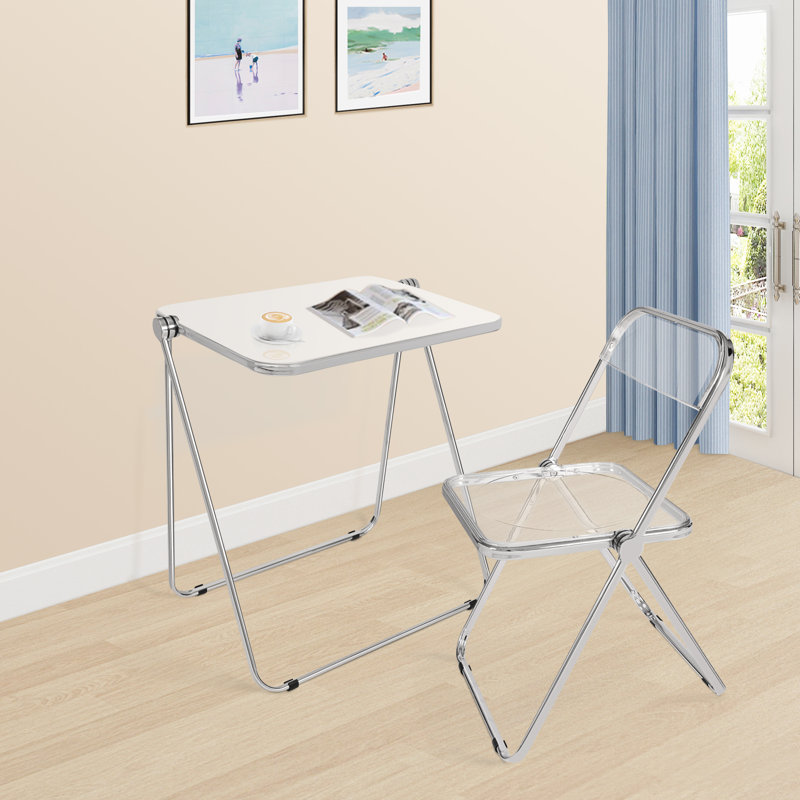 Folding Table Folding Chair Set, Foldable Table Foldable Clear Chair, White