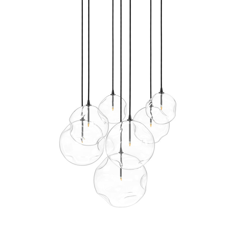 Cluster 7 - Light Chandelier, Black Gunmetal, Clear Asymerical