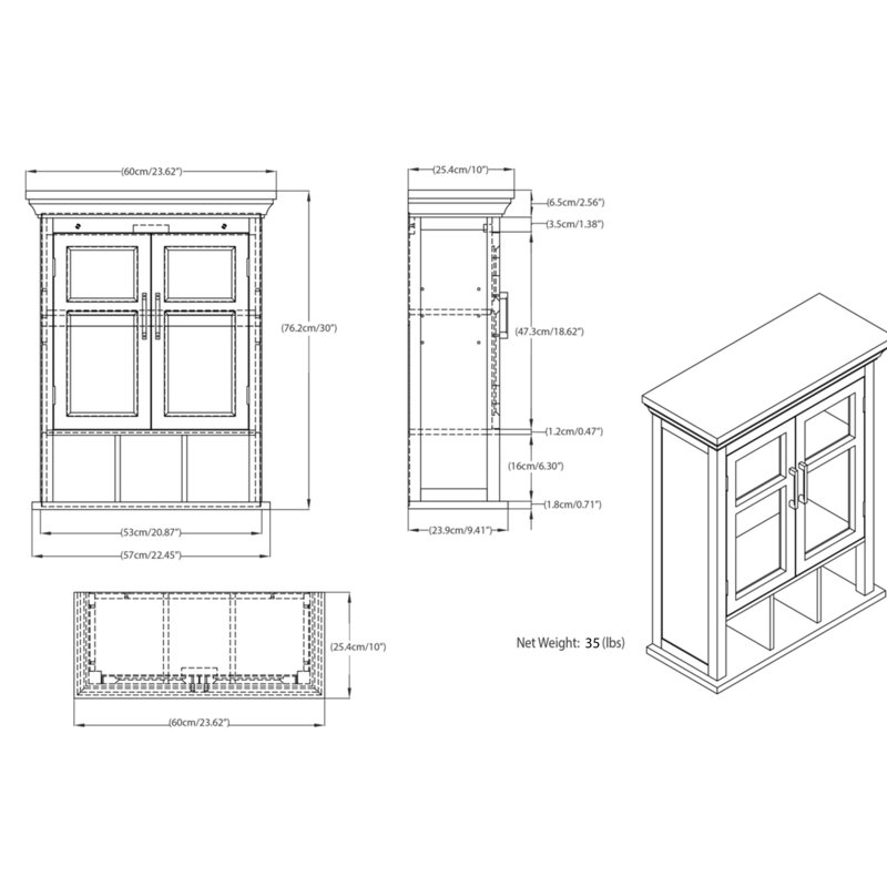 Pure White Rubberwood Bathroom Wall Cabinet with Cubbies
